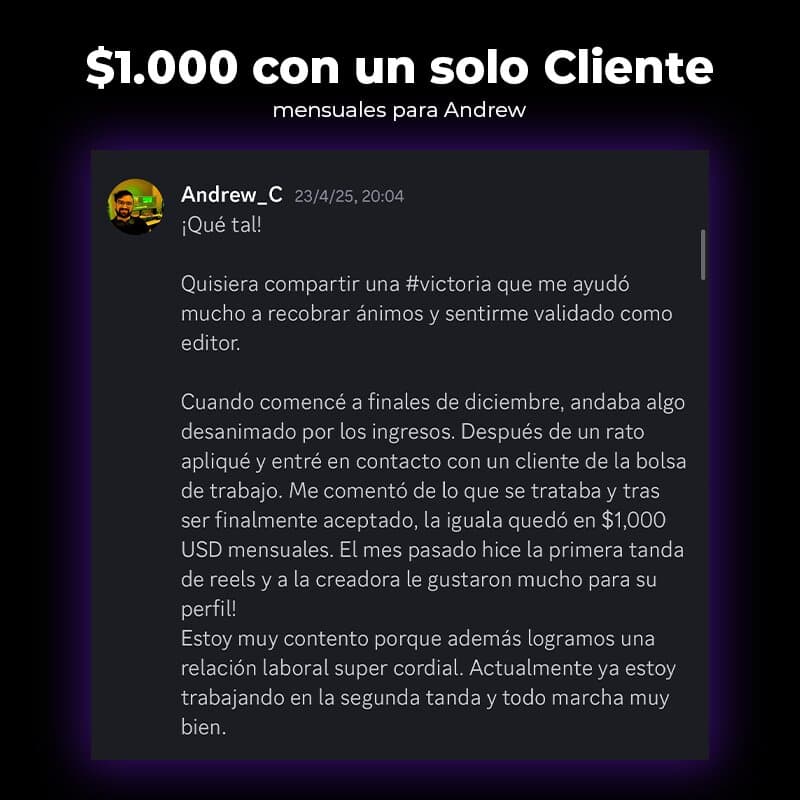 $1.000 mensuales con un cliente para Andrew